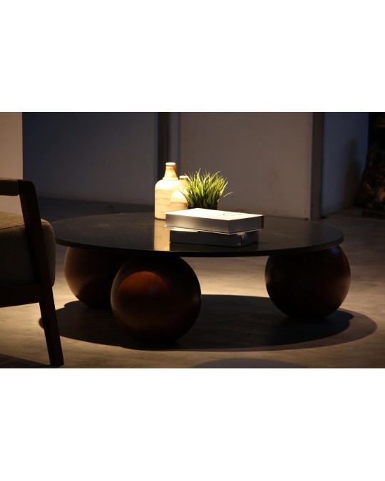 Küre Orta Sehpa - Koyu Ceviz Top - Yuvarlak - Siyah Mdf 