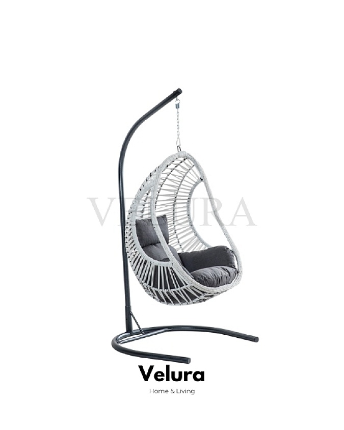 Cosmo Bahçe Salıncağı - Beyaz Rattan Gri Minder