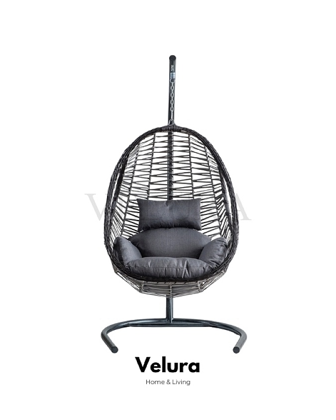 Cosmo Bahçe Salıncağı - Gri Rattan Gri Kumaş