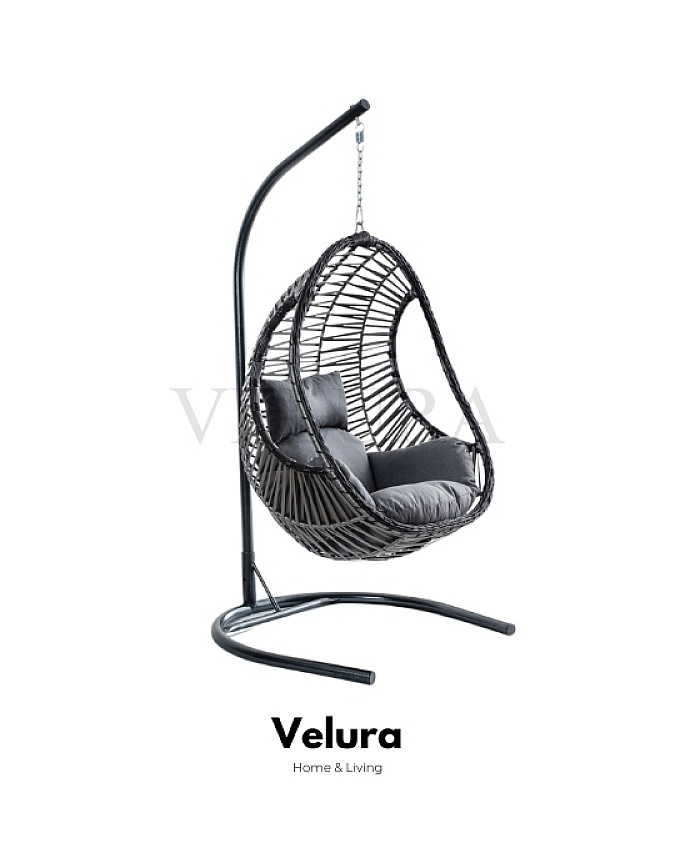 Cosmo Bahçe Salıncağı - Gri Rattan Gri Kumaş