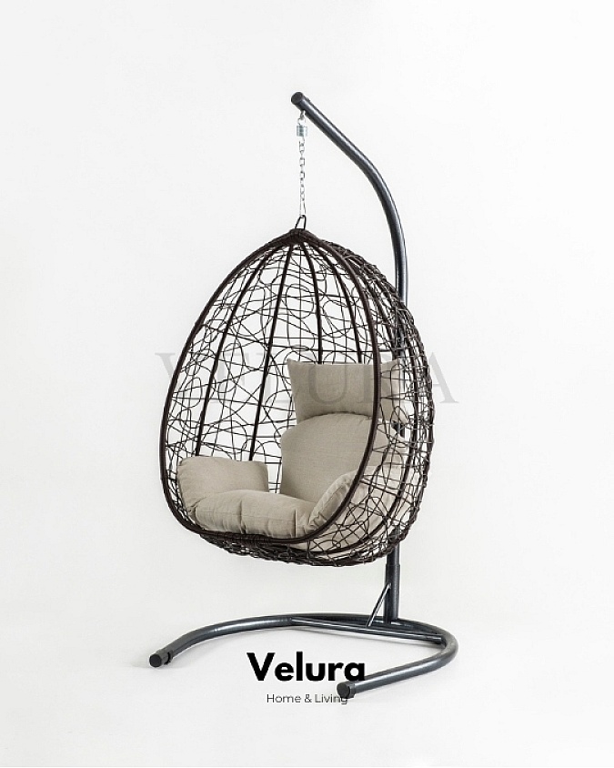 Deco Bahçe Salıncağı - Swing Kahve Rattan Krem Minder