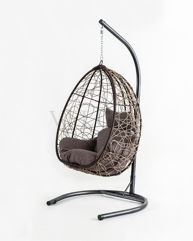 Deco Bahçe Salıncağı - Swing Açık Kahve Rattan Gri Minder