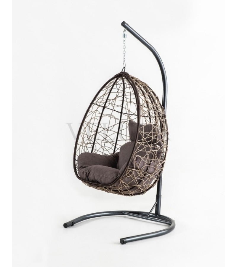 Deco Bahçe Salıncağı - Swing Açık Kahve Rattan Gri Minder Deco Bahçe Salıncağı - Swing Açık Kahve Rattan Gri Minder