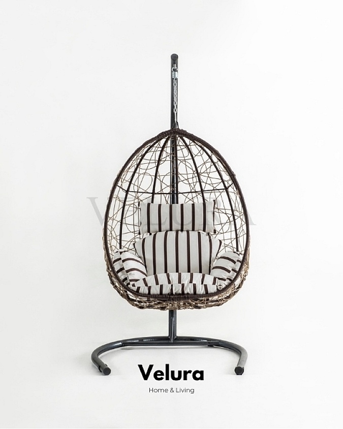 Deco Bahçe Salıncağı - Swing Açık Kahve Rattan Zebra Minder