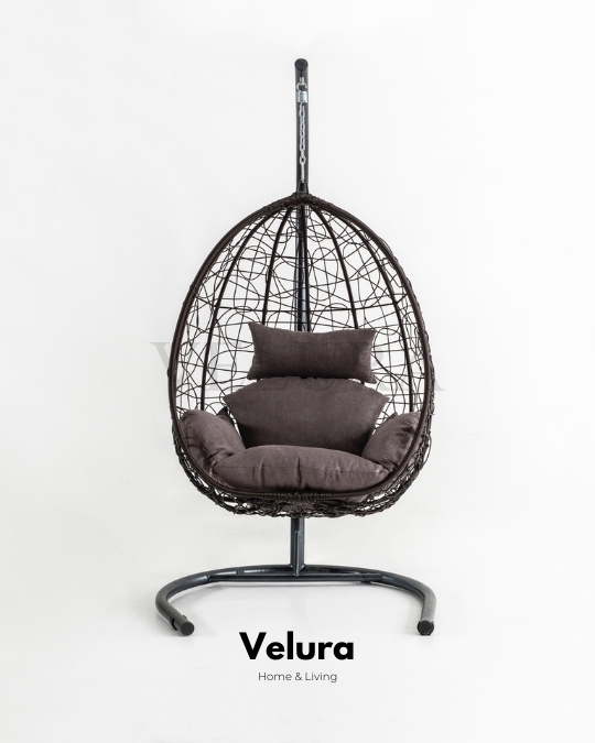 Deco Bahçe Salıncağı - Swing Kahve Rattan Gri Minder