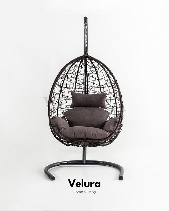 Deco Bahçe Salıncağı - Swing Kahve Rattan Gri Minder