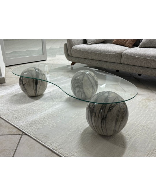 Küre Orta Sehpa - Diana Mermer Top - Fasulye - Şeffaf Cam 