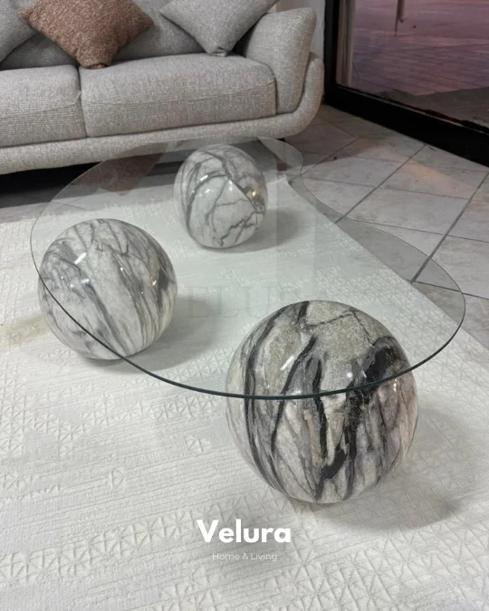 Küre Orta Sehpa - Diana Mermer Top - Fasulye - Şeffaf Cam 