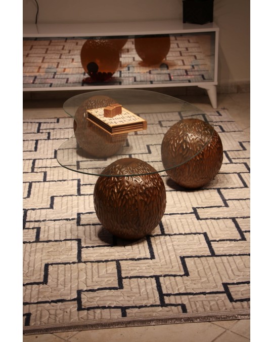 Küre Orta Sehpa - Dragon (Ceviz) - Fasulye - Şeffaf Cam