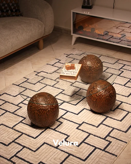 Küre Orta Sehpa - Dragon (Ceviz) - Fasulye - Şeffaf Cam