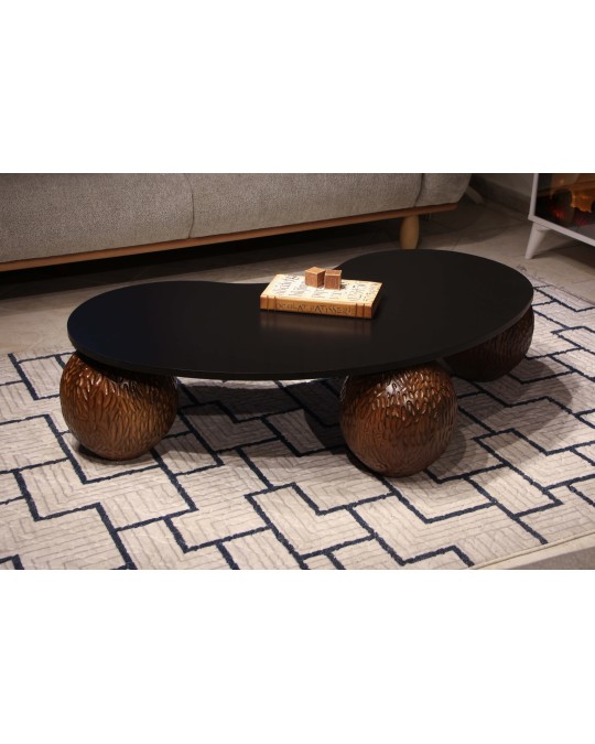 Küre Orta Sehpa - Dragon (Ceviz) - Fasulye - Siyah Mdf