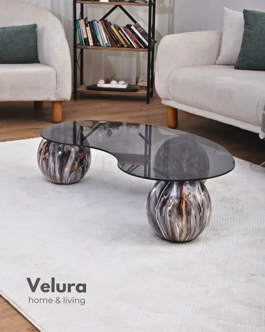 Küre Orta Sehpa - Dune - Fasulye - Füme Cam