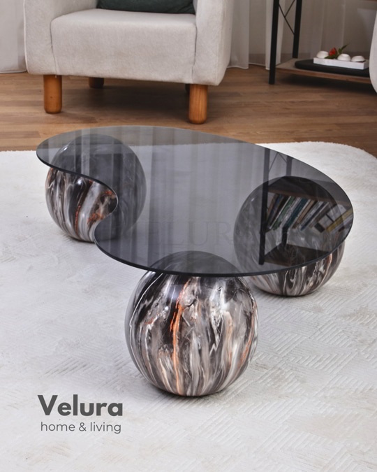 Küre Orta Sehpa - Dune - Fasulye - Füme Cam