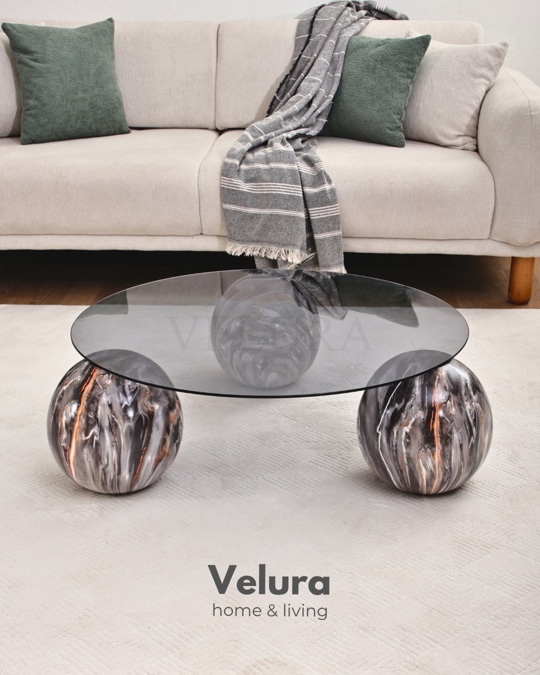 Küre Orta Sehpa - Dune - Yuvarlak Füme Cam