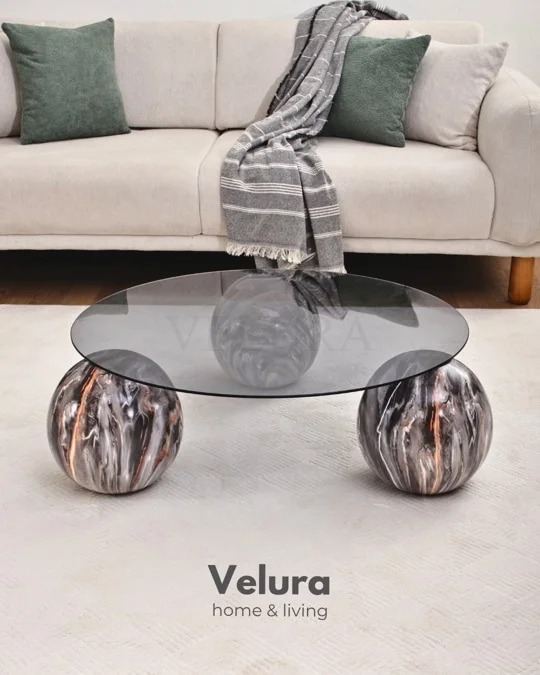 Küre Orta Sehpa - Dune - Yuvarlak Füme Cam