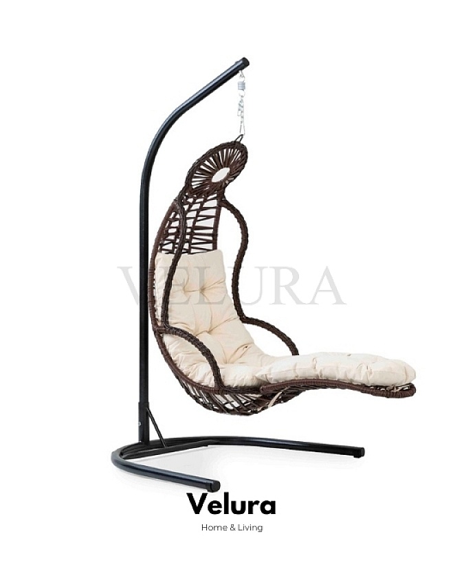 Elit bahçe salıncağı kahve rattan krem minder