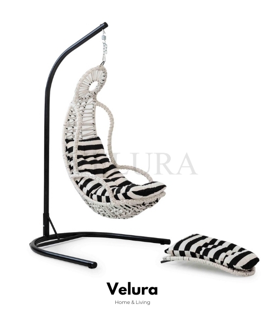 Elit Bahçe Salıncağı - Beyaz Rattan Zebra Minder