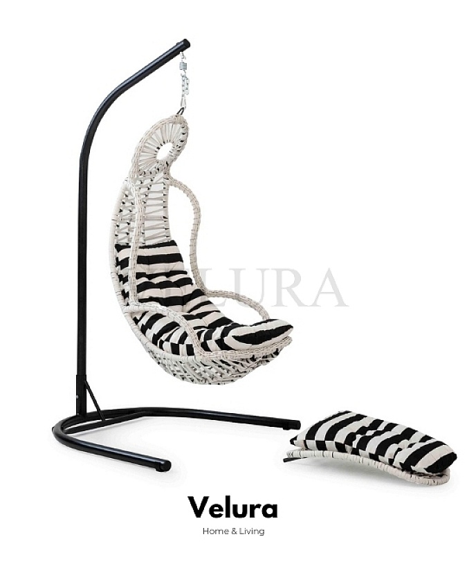 Elit bahçe salıncağı beyaz rattan zebra minder