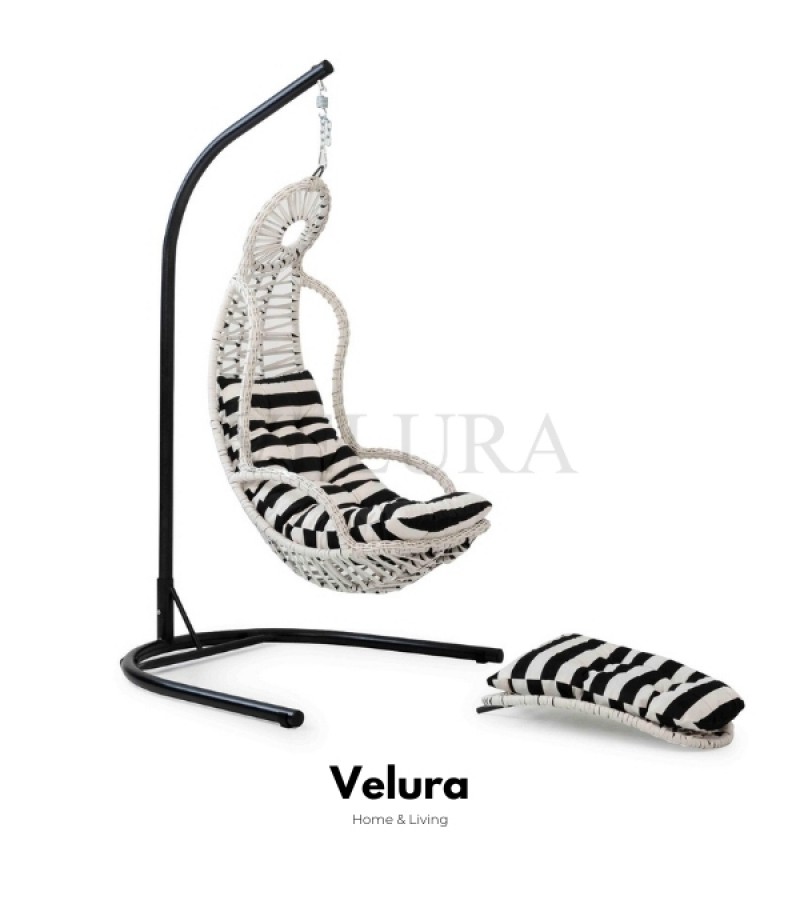 Elit Bahçe Salıncağı - Beyaz Rattan Zebra Minder