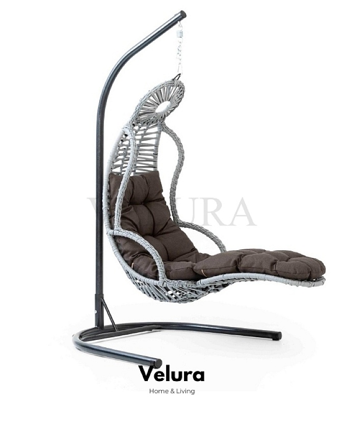 Elit Bahçe Salıncağı - Beyaz Rattan Gri Minder