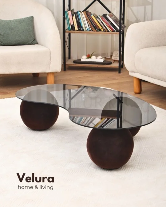 Küre Orta Sehpa - Flok - Fasulye - Füme Cam