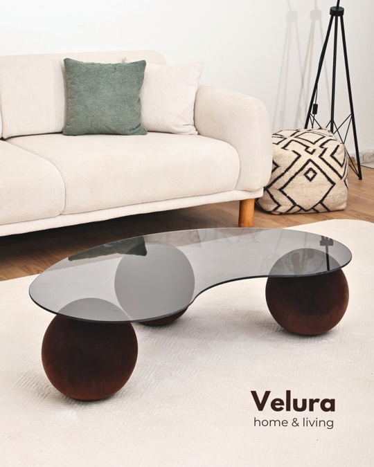 Küre Orta Sehpa - Flok - Fasulye - Füme Cam