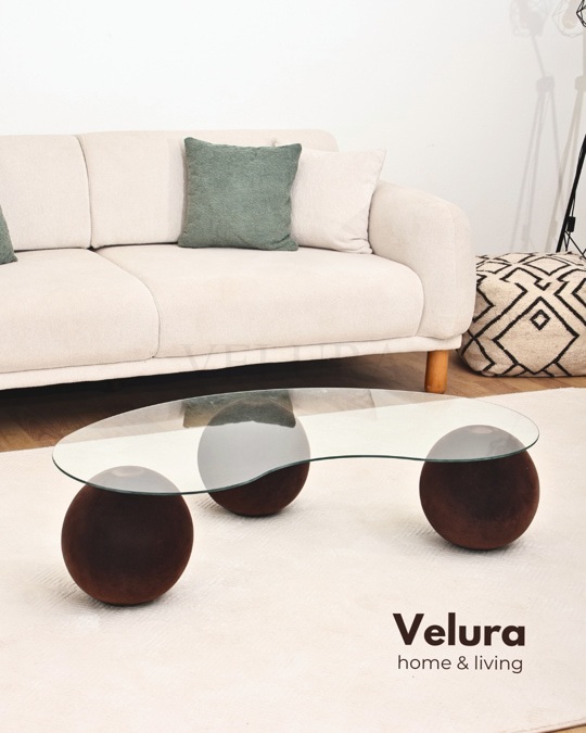 Küre Orta Sehpa - Flok - Fasulye Şeffaf Cam