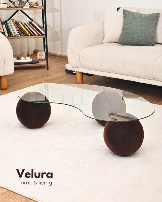 Küre Orta Sehpa - Flok - Fasulye Şeffaf Cam