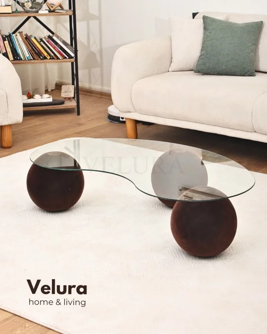 Küre Orta Sehpa - Flok - Fasulye Şeffaf Cam