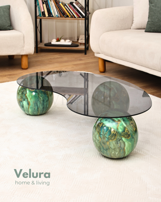 Küre Orta Sehpa - Jungle - Fasulye - Füme Cam