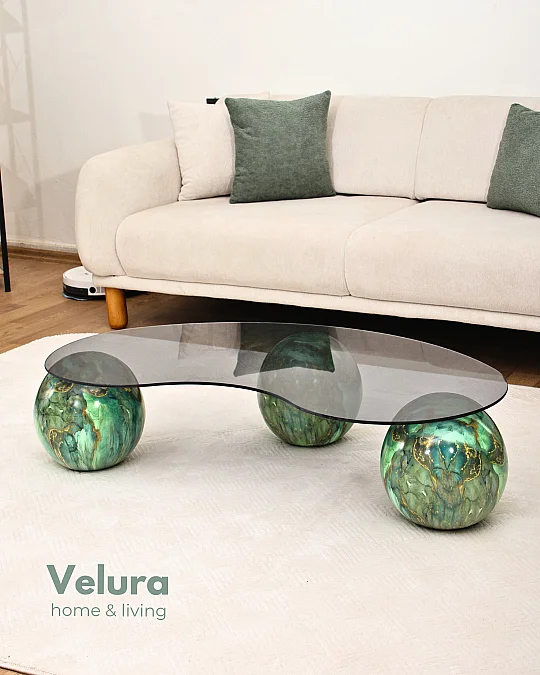 Küre Orta Sehpa - Jungle - Fasulye - Füme Cam