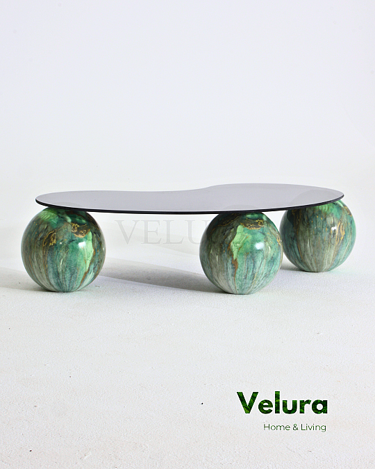 Küre Orta Sehpa - Jungle - Fasulye - Füme Cam