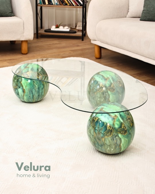 Küre Orta Sehpa - Jungle - Fasulye - Şeffaf Cam