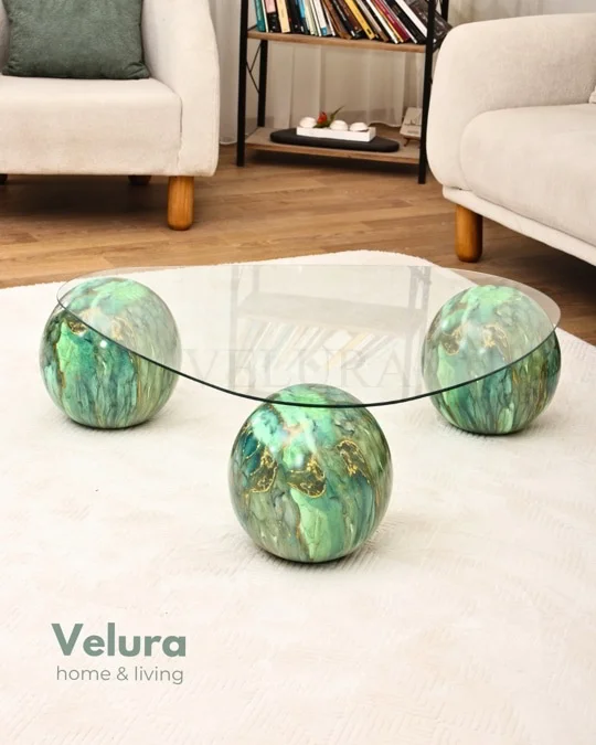 Küre Orta Sehpa - Jungle - Üçgen - Şeffaf Cam