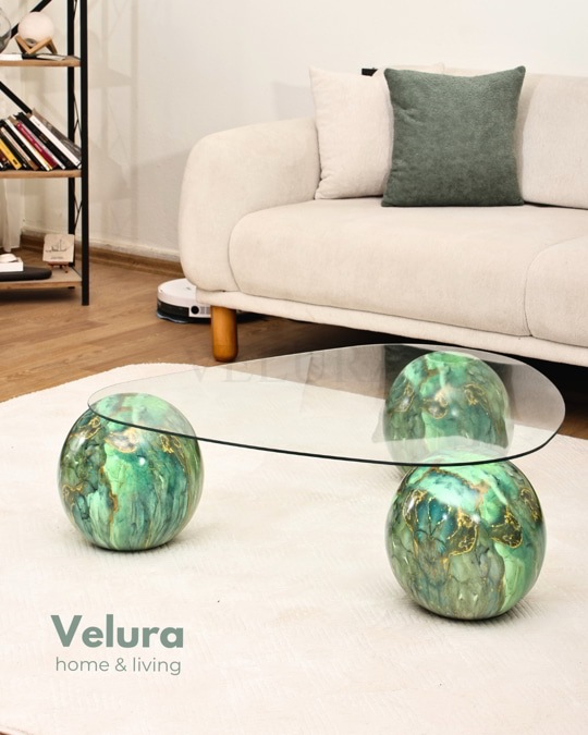 Küre Orta Sehpa - Jungle - Üçgen - Şeffaf Cam