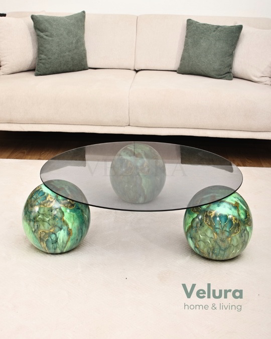 Küre Orta Sehpa - Jungle - Yuvarlak - Füme Cam