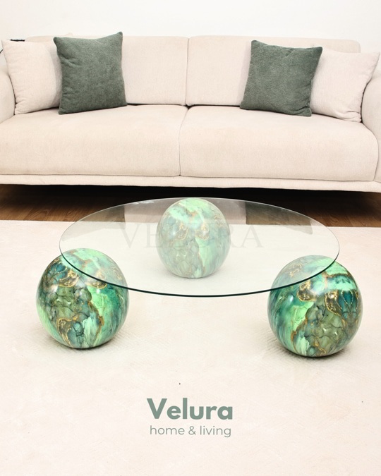 Küre Orta Sehpa - Jungle - Yuvarlak - Şeffaf Cam