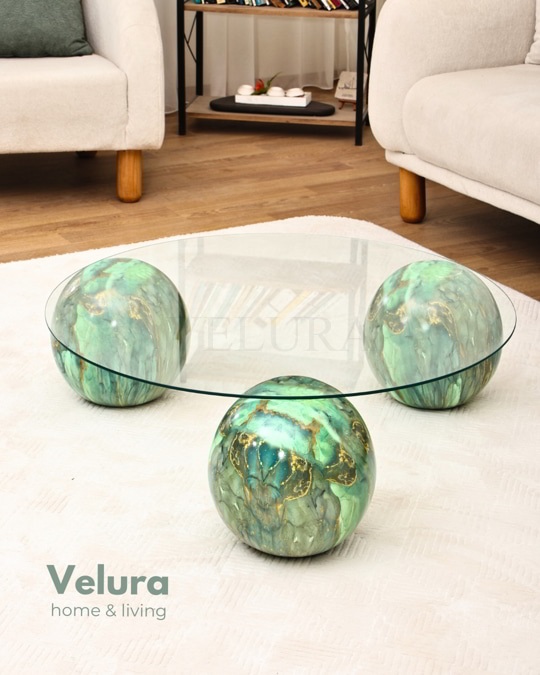 Küre Orta Sehpa - Jungle - Yuvarlak - Şeffaf Cam