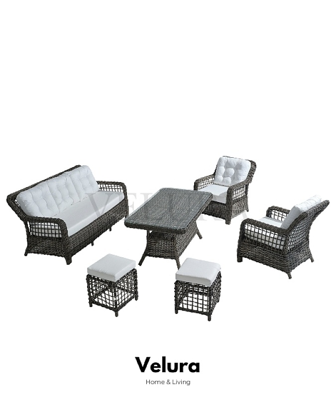 Kapella Bahçe Takımı antrasit rattan beyaz minder