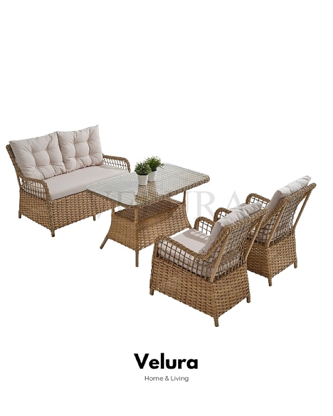 Karaca Bahçe Takımı krem rattan beyaz minderli