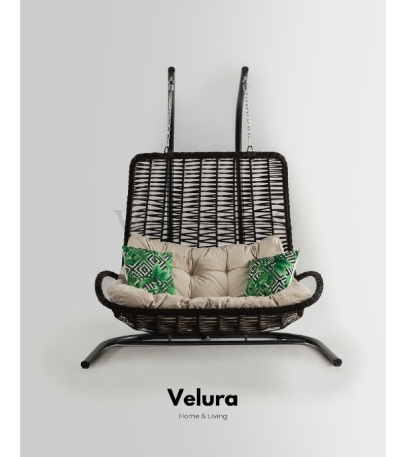 Konfor Bahçe Salıncağı Çift Kişilik - Kahve Rattan Krem Minder Konfor Bahçe Salıncağı Çift Kişilik - Kahve Rattan Krem Minder