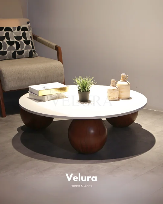 Küre Orta Sehpa - Koyu Ceviz Top - Yuvarlak - Beyaz Mdf