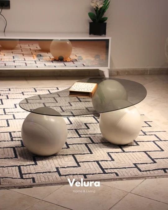 Küre Orta Sehpa - Krem Top - Fasulye - Füme Cam