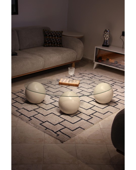 Küre Orta Sehpa - Krem Top - Fasulye - Şeffaf Cam