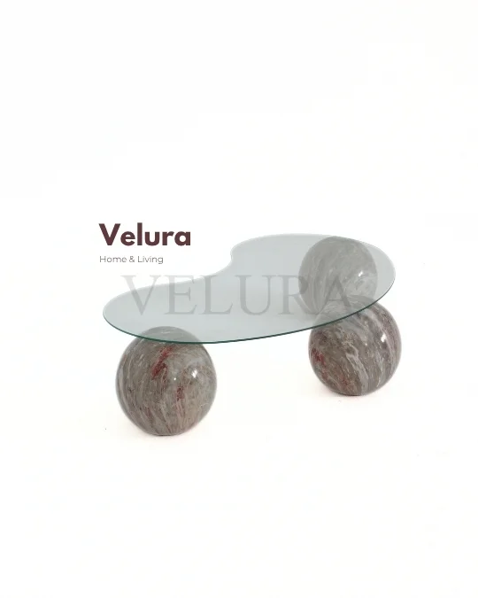 Küre Orta Sehpa - Mars - Fasulye - Şeffaf Cam