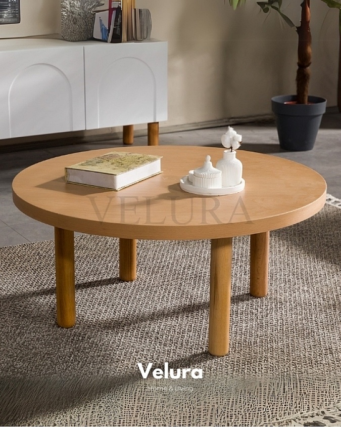 Lota Orta Sehpa ahşap görünümlü yuvarlak üst tabla modern tasarım