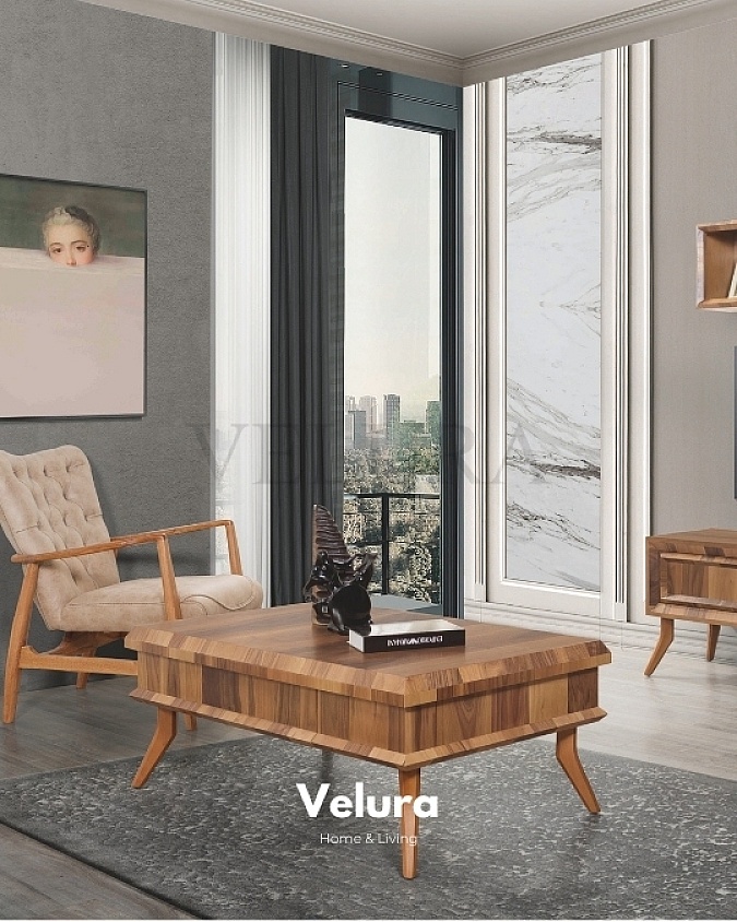 Marif Orta Sehpa damarlı ceviz ahşap görünümlü modern tasarım