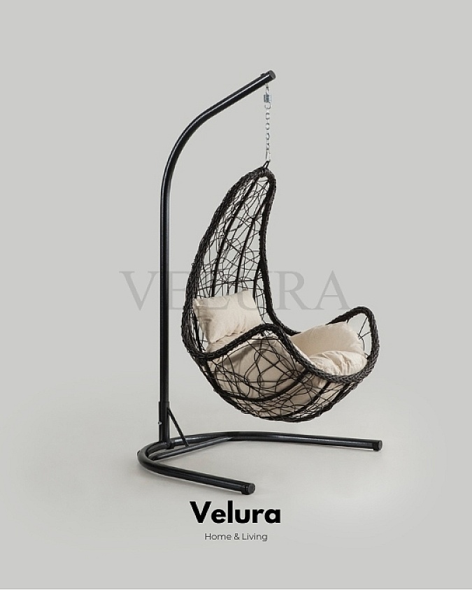 Net Bahçe Salıncağı - Kahve Rattan Krem Minder