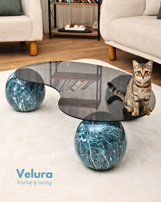 Küre Orta Sehpa - Ocean - Fasulye - Füme Cam