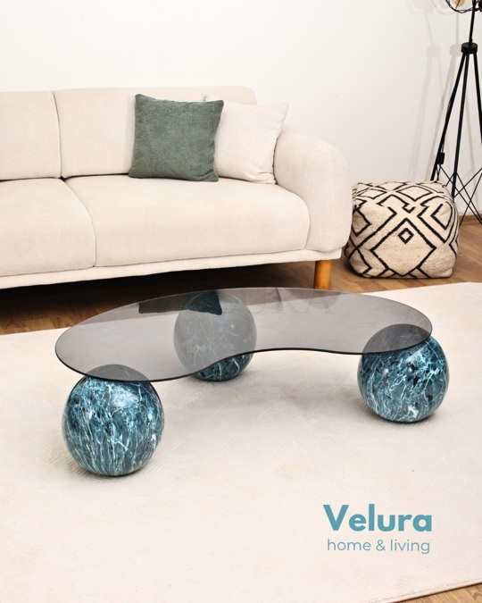 Küre Orta Sehpa - Ocean - Fasulye - Füme Cam